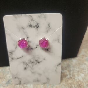 Hand Crafted Silver and Dark Pink Bicone Crystal Bead Post Earrings